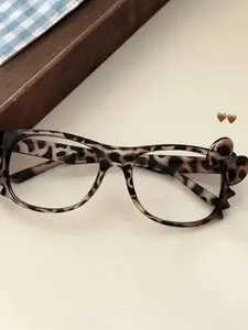 Vintage Leopard Print Glasses Frame Hello Kitty Cute Y2K Style Round Frame Straight Well Design, Retro Fashion Eyewear for Women Leopard Pattern Eyeglasses