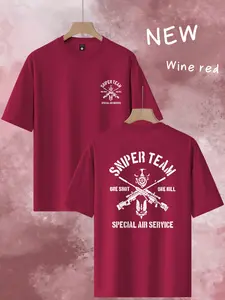 Men's Military Style Short Sleeve T-Shirt with Sniper Team Print, Casual Loose-Fitting Long Clothing, All Seasons Fashion