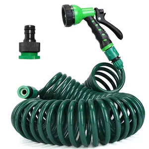 Flexible EVA Recoil Garden Water Hose, Self-Coiling Retractable Hose with 7 Adjustable Spraying Modes, Equipped with 3/4" and 1/2" Universal Adapters, Heavy Duty Water Pipe for Yard Patio Lawn Greenhouse Boat Outdoor Irrigation