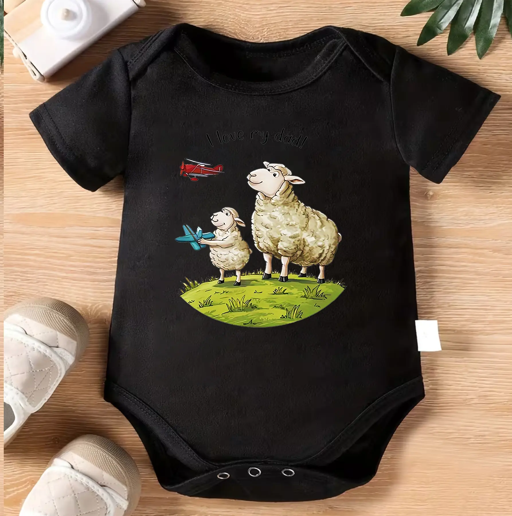 I Love My Dad Baby Bodysuit | Cute Sheep Airplane Infant Onesie | Adorable Farm Animal Baby Romper | Daddy Loves Aviation Newborn Outfit | Sweet Pilot Family Baby Shower Gift | Lamb and Airplane Baby Clothes