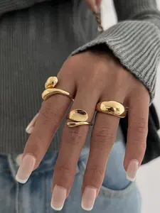 Unique Geometric Joint Ring Set for Women, Hip-Hop Style Smooth Surface Jewelry, Fashionable Hand Accessories, Trendy Ladies' Rings