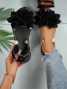 Women's Flat Sandals Korean Ins Style Floral Sandals Summer Multi Color Optional Elastic Back Strap Comfortable Non Tired Foot Footwear