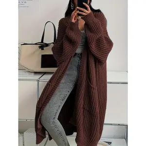 Autumn and winter new casual women's long sleeved pocket cardigan wool sweater knitted women's top knitted