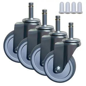 Heavy Duty 4 Inch Swivel Caster Wheels - Quiet Rubber Stem Casters Set of 4 with 7/16 Inch Threaded Stem - for Workbench, Cart, Furniture, Trolley