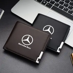 Leather Car Logo Short Wallet for Men, Stylish Credit Card Storage Bag for Mercedes Benz Models, Premium Auto Accessories