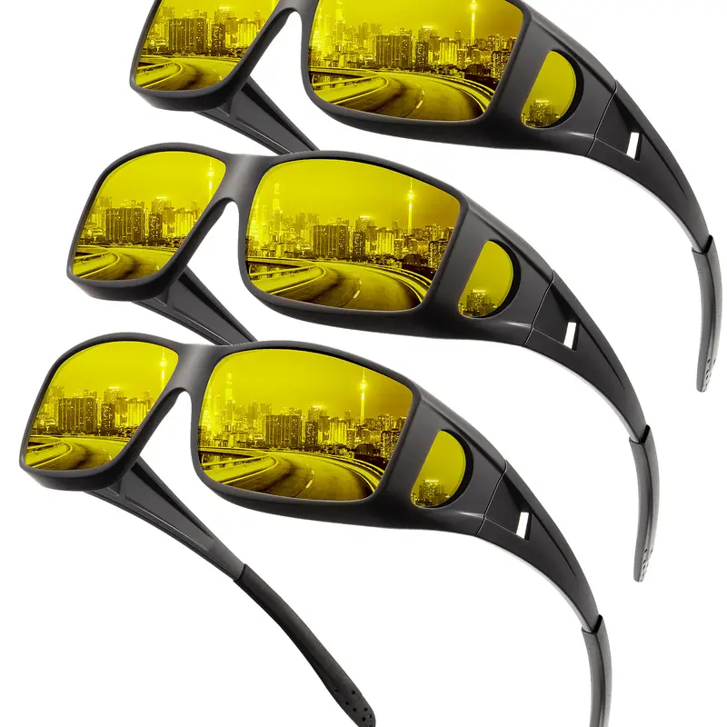 Night Vision Driving Glasses for Men and Women Can be worn over prescription glasses Anti-glare lenses with integrated wraparound design Enhances nighttime driving safety(S105)