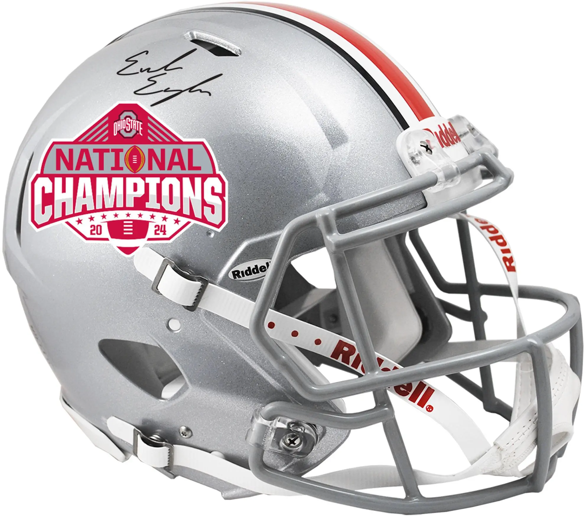 Emeka Egbuka Ohio State Buckeyes Autographed 2024 College Football Playoff National Champions Logo Riddell Speed Authentic Helmet - Fanatics Authentic Certified