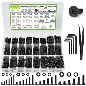 M3 M4 M5 M6 Nuts and   it, Hex Socet Flat  24 Size 6-25mm Metric Bolt , Upgraded Zinc Plated Screw Set Machine Screws,  and Nuts it w/Washers, 1485 count