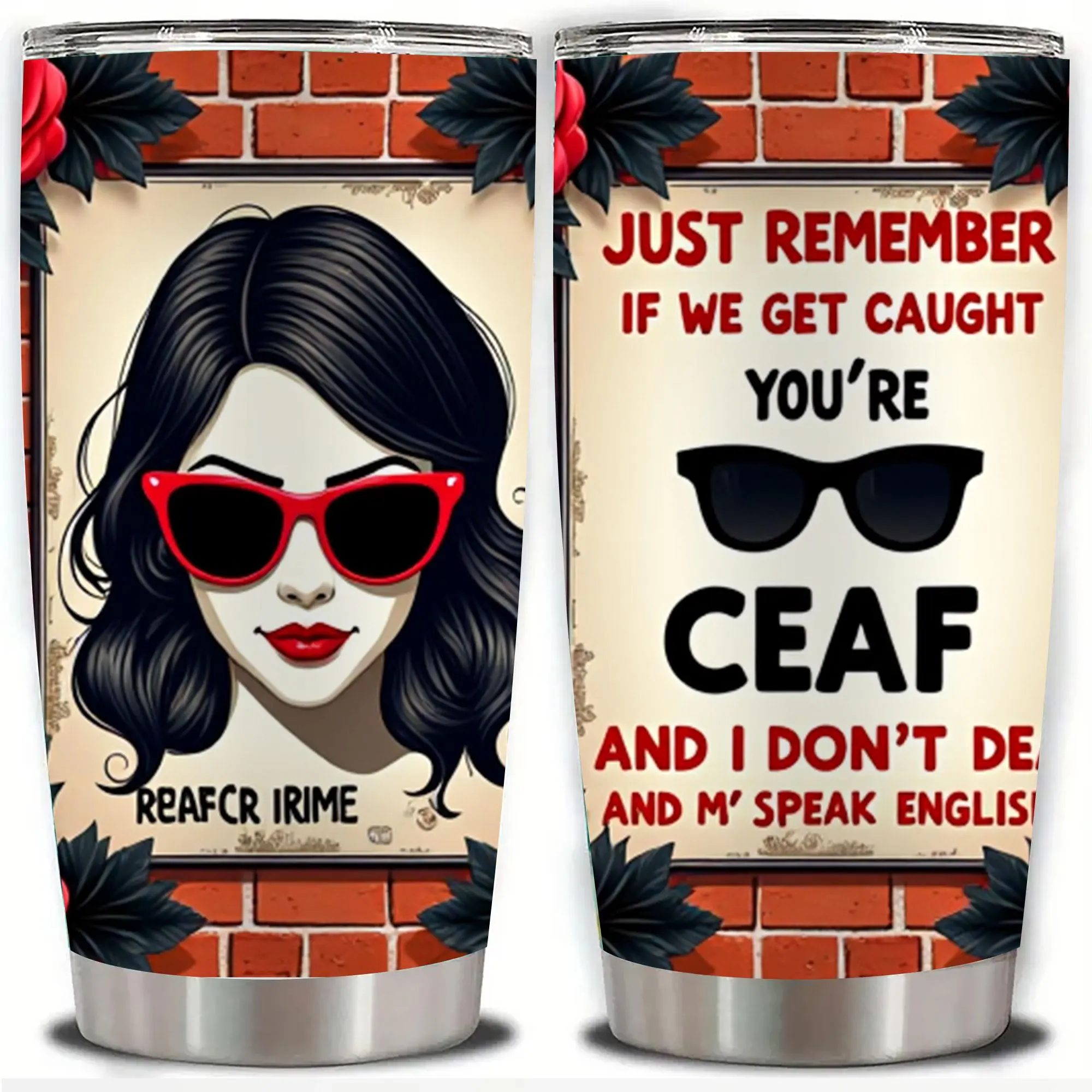 20oz "Reafer Crime" Retro Poster Art Stainless Steel Tumbler, Double Wall Vacuum Insulated Travel Mug with Bold Red Roses and Sunglasses Design, Spill Proof Lid and Straw, Perfect Gift for Vintage Lovers, Ideal for Christmas, Thanksgiving, Valentine's