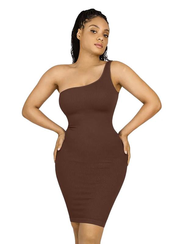 FeelinGirl Eco-friendly High Elastic Bodycon Dress One Shoulder Body Shaping Skirt Sexy Basic Womenswear