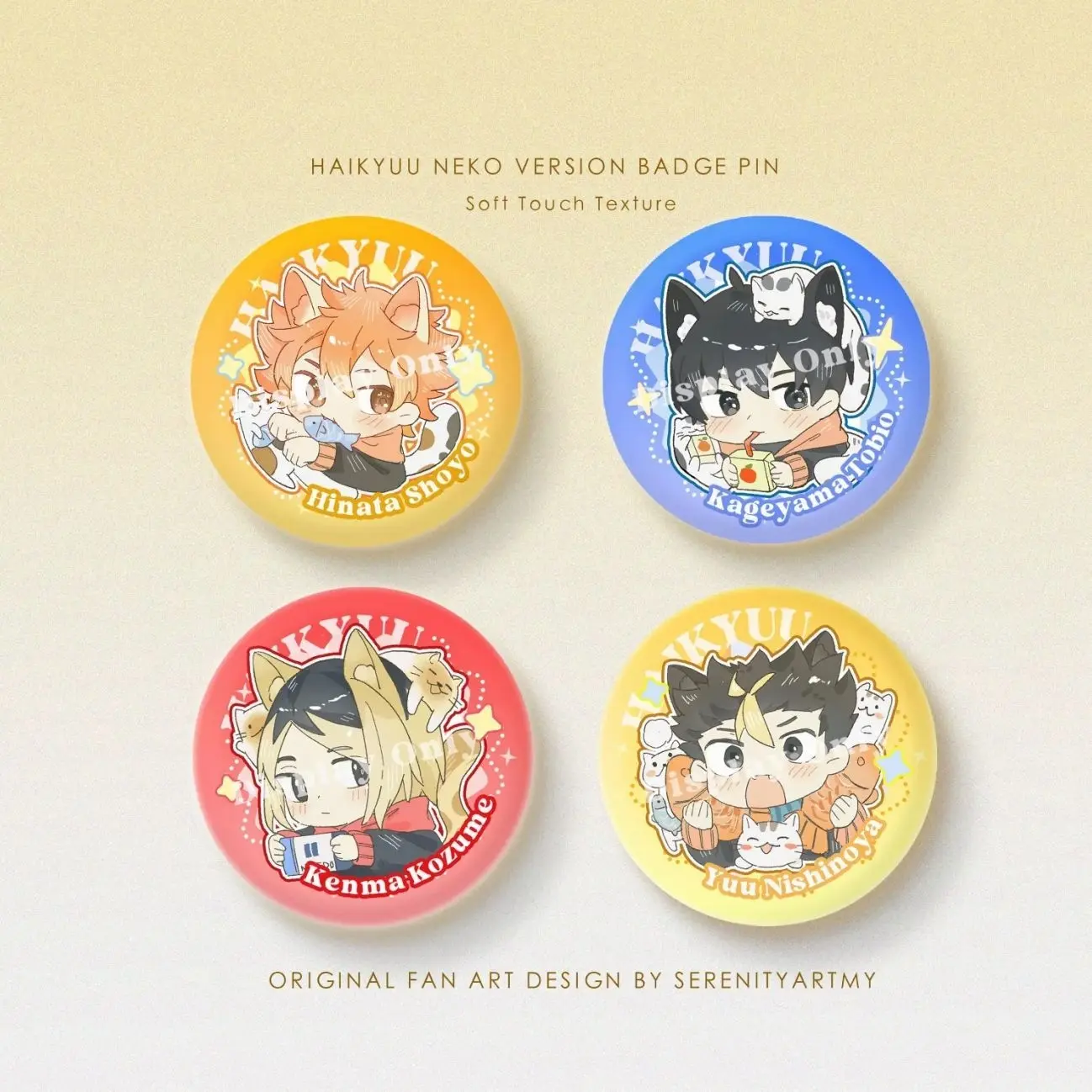 4 ops Haikyuu Neko "Meow~" Series Round Badge Pin Buttons