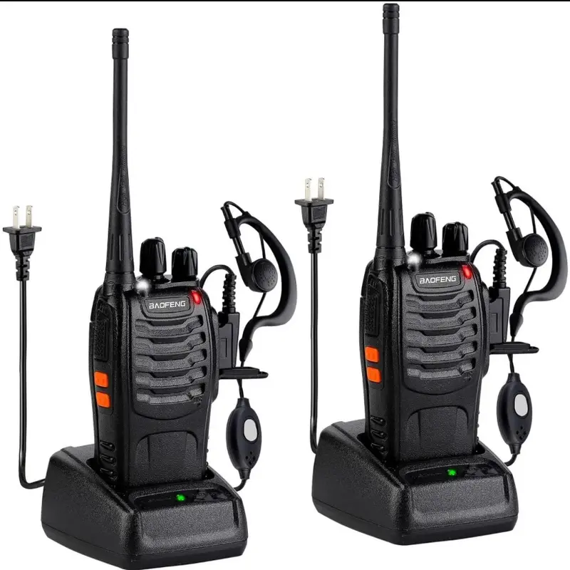 Rechargeable Walkie Talkies for Adults - Complete 2-Way Radio Kit with 2 Batteries, Earpieces & Belts - Long Range Crystal Clear Communication