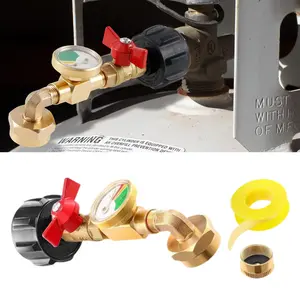 Propane Refiil Adapter with Valve & Gauge - Fits QCC1 / Type1 Propane Tank and 1 lb Throwaway Disposable Cylinder Propane Botle Connector Parts