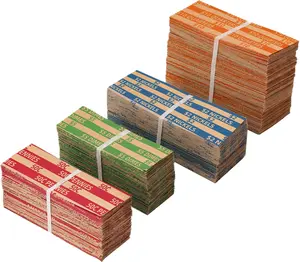Coin Wrappers Assorted 500 Flat Stripped Coin Roll Wrappers for All Coins Including 200 Quarter Wrappers and 100 Each of Penny, Nickel, Dime Wrappers