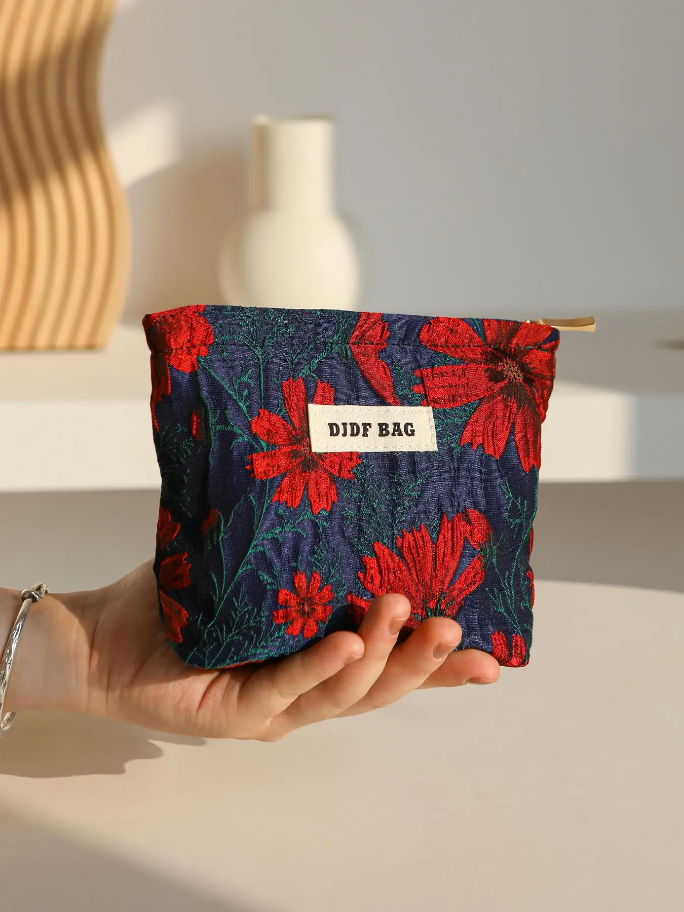 Floral & Cherry Pattern Makeup Bag, Portable Cosmetic Storage Bag, Zipper Makeup Organizer Pouch, Versatile Travel Makeup Bag for Women & Girls