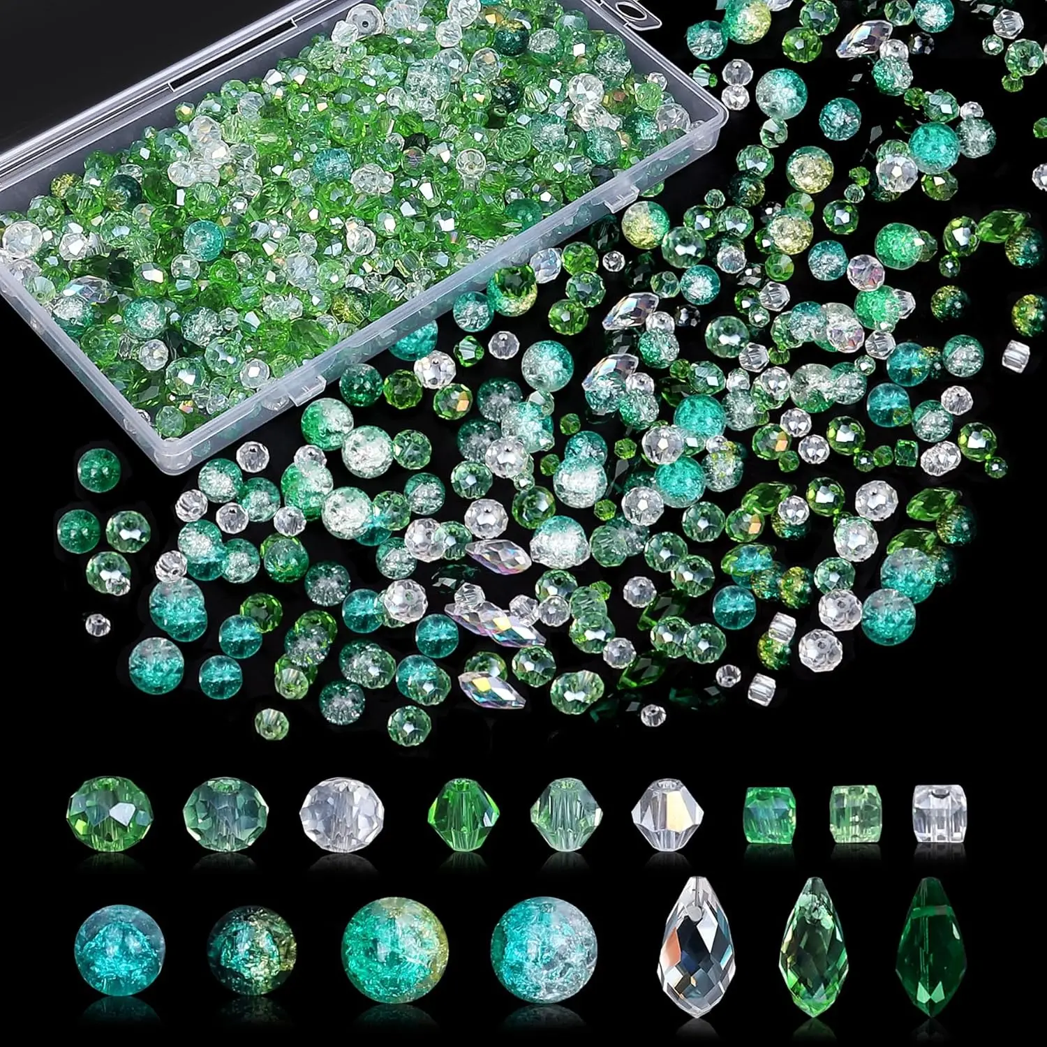 1000 count Glass Beads for  Making Colorful Rainbow Craft  Beads with Loose Beads Sparkly Beads for DIY Necklace Bracelet Earring(Green)