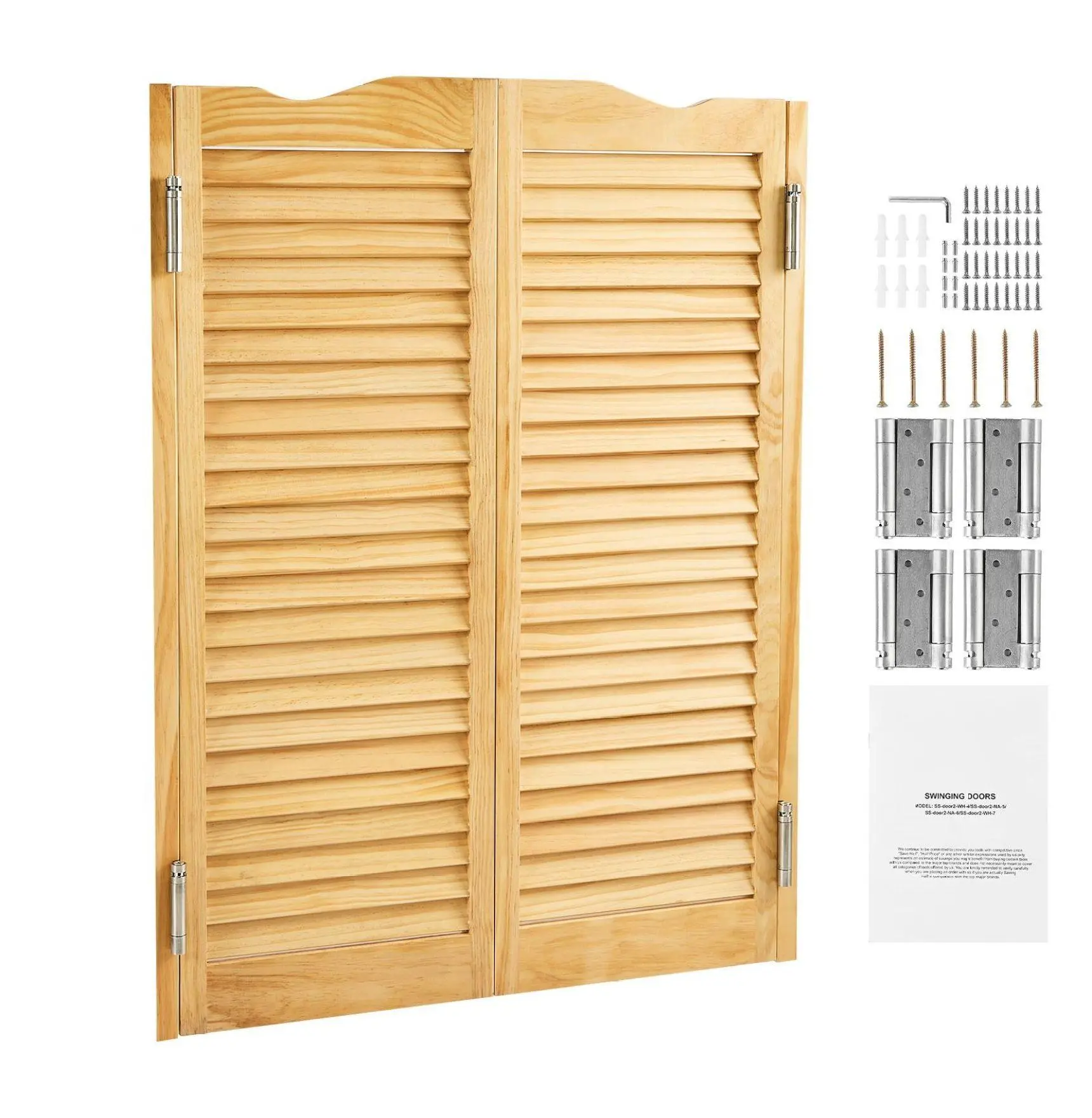 Double Saloon Doors 36" x 42" Arched Pine Swinging Cafe Doors, Interior Swinging Doors with Hardware, Easy Install for Kitchen Bar Pub Entrance, Log Color W36xH42 inch Double Door