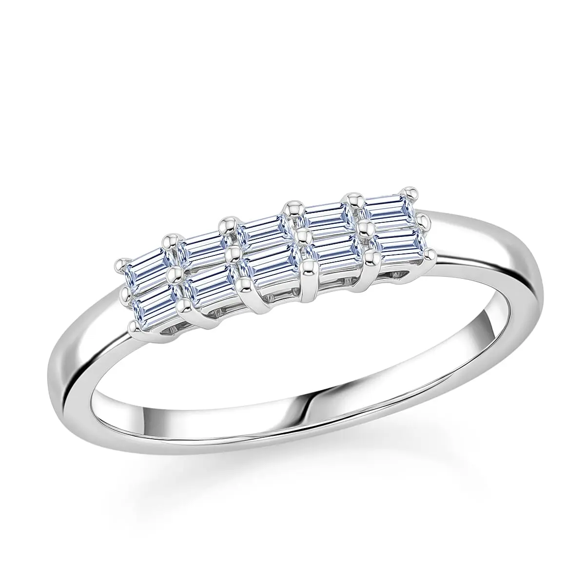 Luxuriant Lab Grown Diamond (E-F, VS) Ring in Platinum Over Sterling Silver (Size 10.0) 0.20 ctw