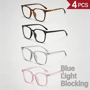 4-Pack Women Blue Light Blocking Glasses, Trendy Multi-color Frame Eyeglasses, Chic Leopard Pattern Anti-fatigue Eyewear, Flattering Face-framing Design, Casual No-makeup Essential for Office Study & Daily Leisure Wear