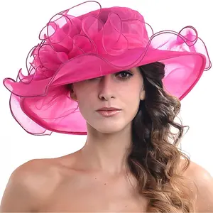 Derby Church Dress Hat for Women Fascinator Bridal Tea Party Wedding Hat Wide Brim