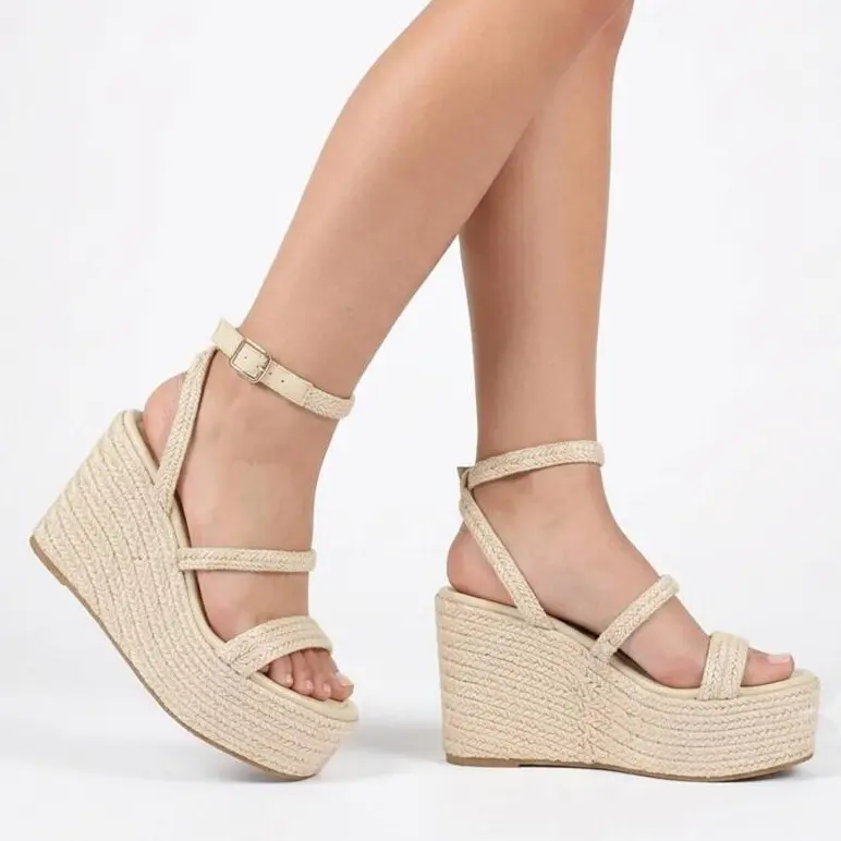 Wedge Heels Sandals for Women: Open Toe Platform Espadrilles Wedges | Comfortable Beach Summer Shoes, Adjustable Buckle Strap, Cushioned Insole for Daily Wear, Dressy, Casual & Vacation, High Heel, Classy