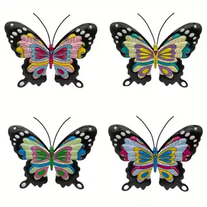 Colorful Metal Butterfly Wall Art (4pcs). Outdoor fence art decoration, ideal gift for family and friends, garden decoration, art design, decorative butterflies, perfect for gardening enthusiasts. Christmas gift.