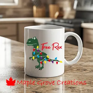 Tree Rex Christmas Coffee Mug - 11 oz coffee mug - available in ceramic or plastic