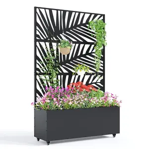 Garvee Joanakren Metal Planter Box with Trellis and Wheels, 71"Raised Garden Bed for Climbing Plants, Vegetables, Vines, Privacy Planters for Patio with Drainage Holes, 15.7" Deep Planting Bed(Special Black)