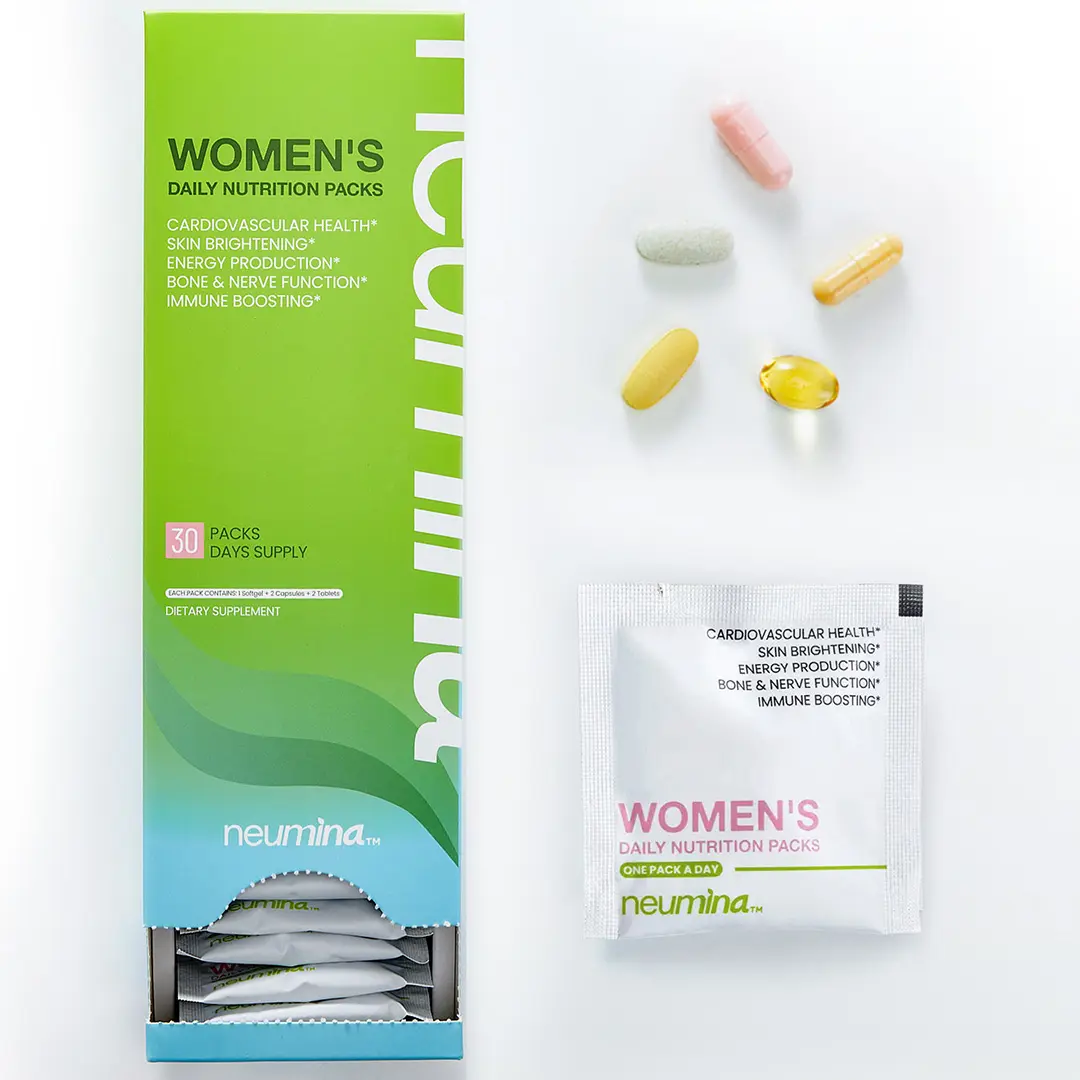 Neumina Women's Multivitamin All-in-One Vitamin Packs for Hair Skin Nails Energy Production Bone Health Stress Relief 30 Servings Made in USA Healthcare Fitness Supplement Edible