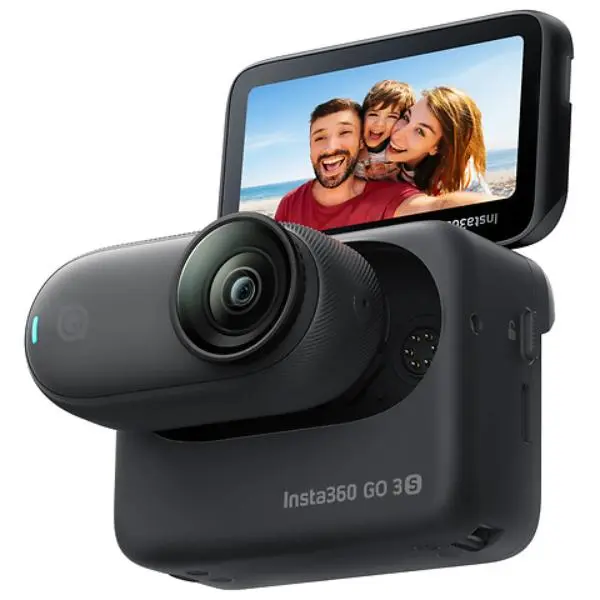 Insta360 Go 3S 128GB Flip-Screen 360 Action Camera - Standard Edition, Midnight Black, Model CINSAATA-GO3S13 (Retail Package), 360° Panoramic, Wearable Portable, HD 1080p Recording, Dolby Vision-Ready, Auto Photo & Video, Interval Mode, Mini Digicam, 360