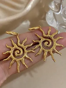 Fashion Exaggerated Hammered Spiral Sun Pendant Earrings, Simple Design Women's Daily Party Creative Ear Rings, All Seasons Stainless Steel Chain