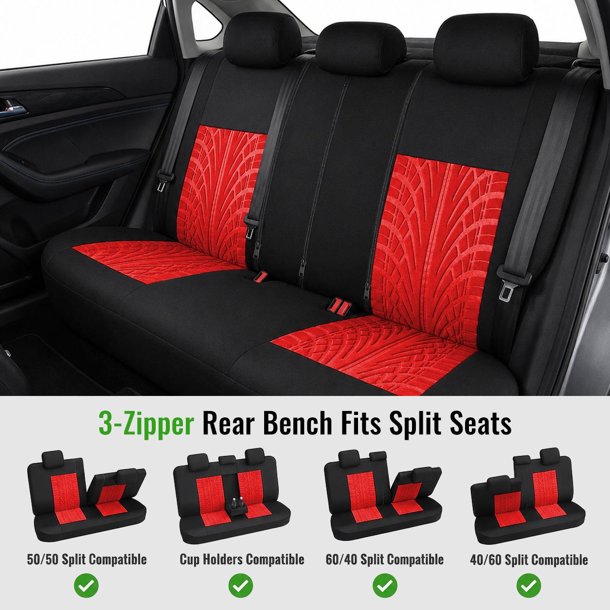 Car Seat Covers for 5 Seats Universal, Fabric Breathable Car Front & Rear Seat Protectors, Airbag Compatible, Full Protection, Fits Most Cars Trucks Vans SUVs, Red Gray Black Blue Seat Covers, Car Decor Gift, Truck Accessories, Car Interior Accessories