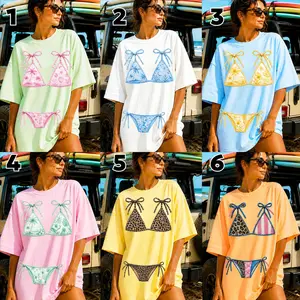 Comfort Colors Summer Bikini Shirt, Trendy Lake Girl Tee, Preppy Swimsuit Graphic Shirt, Leopard Patchwork Summer Retro Beach Vacation Shirt