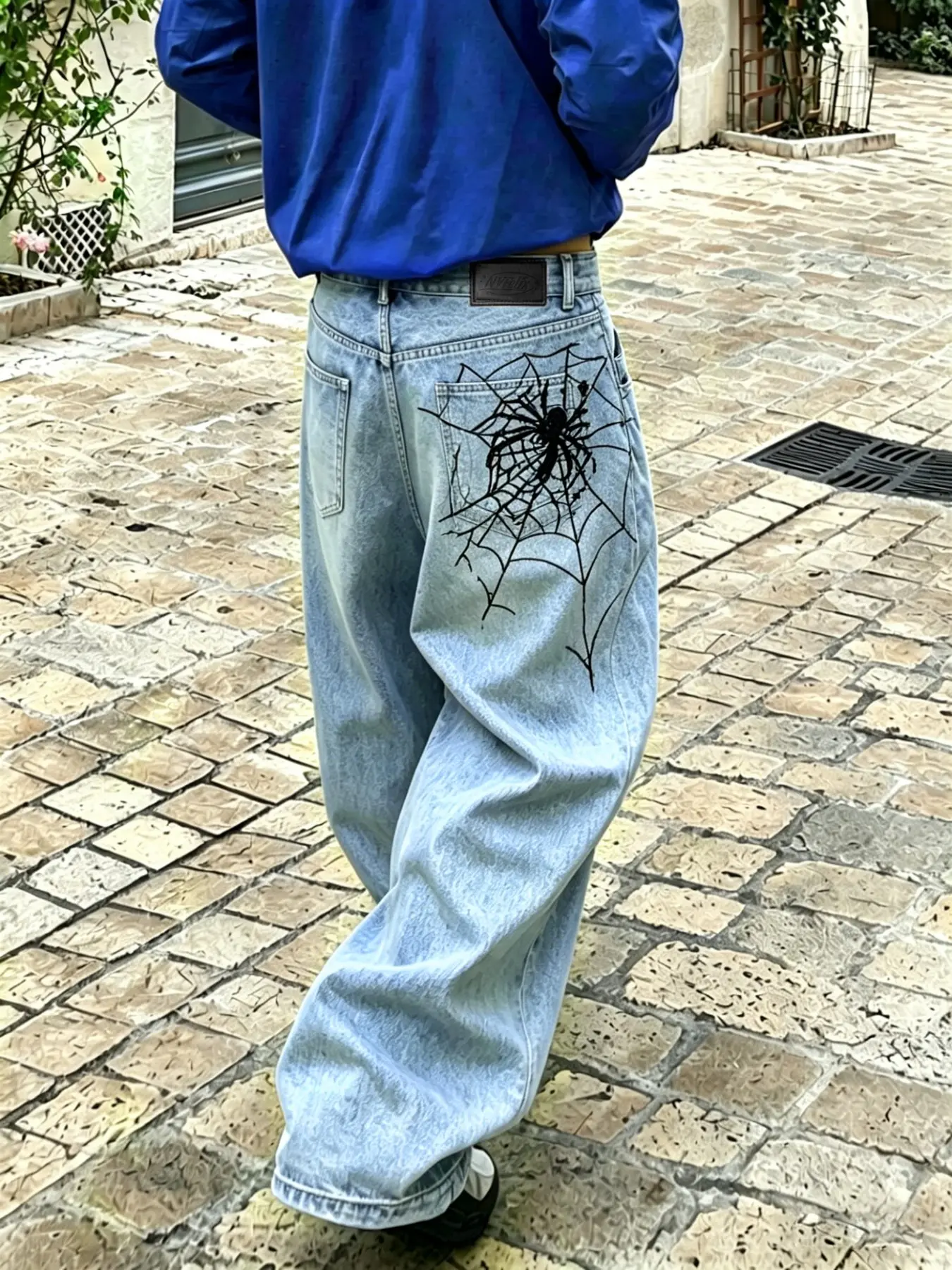 Y2K Hip Hop Jeans, Halloween Spider Web Embroidered Denim, Street Retro Rock Style, Loose Fit Casual Pants, Men's Fashion Gift