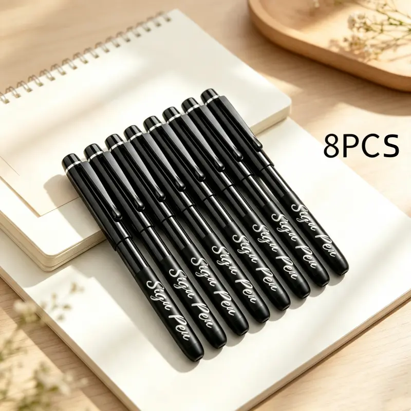 8 Count Black 1.0mm Liquid Ink Fineliner Markers, Quick Dry Smooth Writing Sign Pens for Home, School and Office