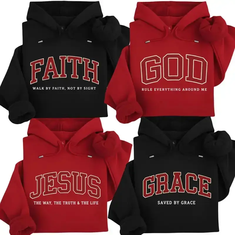 Faith God Jesus Grace Christian Hoodie, Religious Bible Verse Sweatshirt, Walk by Faith Not by Sight, Saved by Grace, Christian Gift for Women and Men, Inspirational Church Pullover Hoodie - JACKSON HOAI STORE