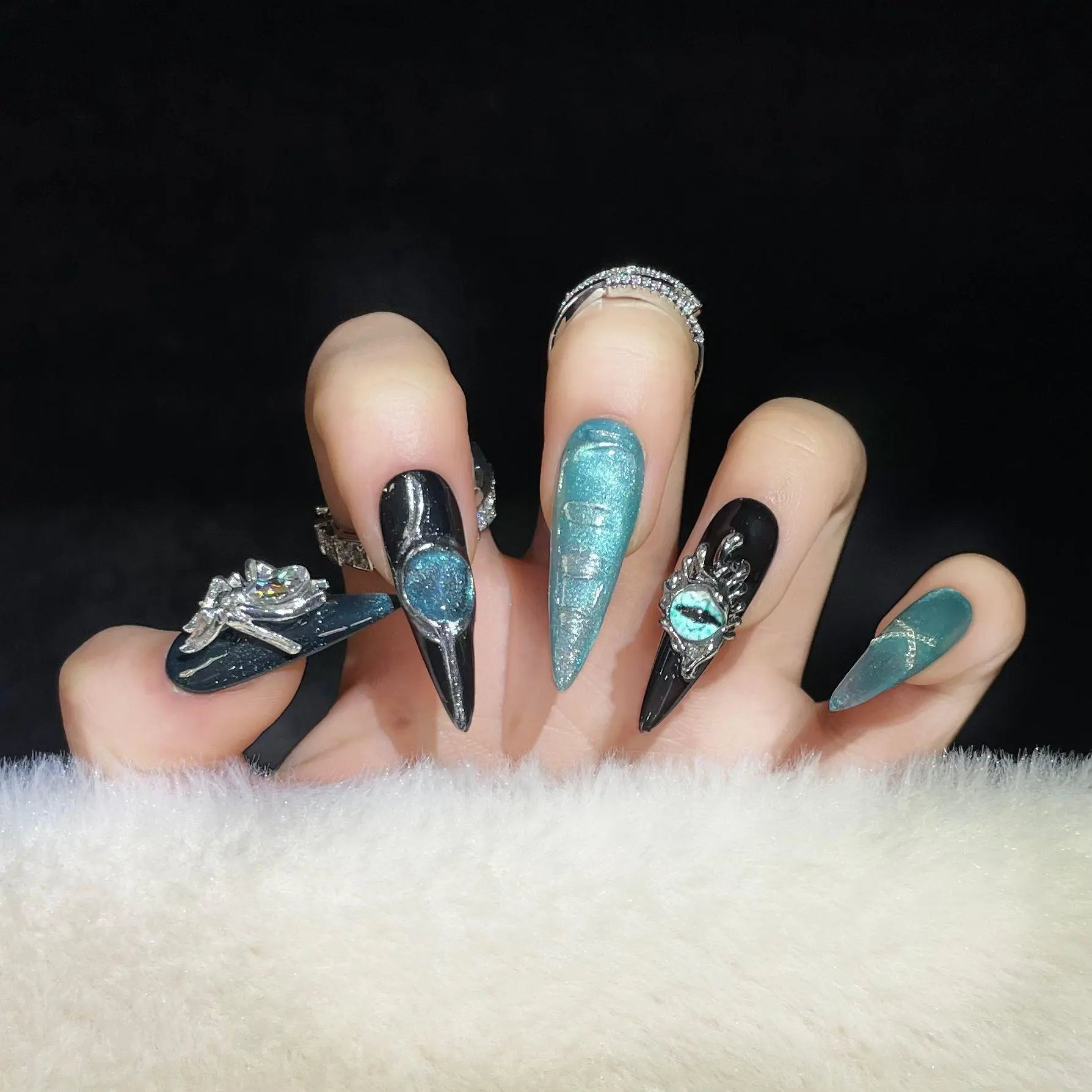 Handmade Reusable Mid-Length Y2K Designed Almond Fake Nails Kit - Glue-On, Gel-Included, Hand-Crafted for Parties & Everyday Nail Care, Handmade Reusable Press On Nails Handmade Reusable Nails Handmade Acrylic Nails