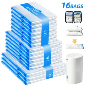 [2026 Upgraded] Vacuum Storage Bags with Electric Pump, 10/16 Packs Compression Packing Cubes & Organiser, Space-Saving Home Organizers for Luggage, Clothes, Bedding
