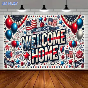 1pc 2D Flat Banner, Patriotic Welcome Home Banner, Polyester Party Decoration, Multipurpose Indoor & Outdoor Celebration Backdrop, American Flag Design for Room, Yard & Garden Events, High Definition Photography B