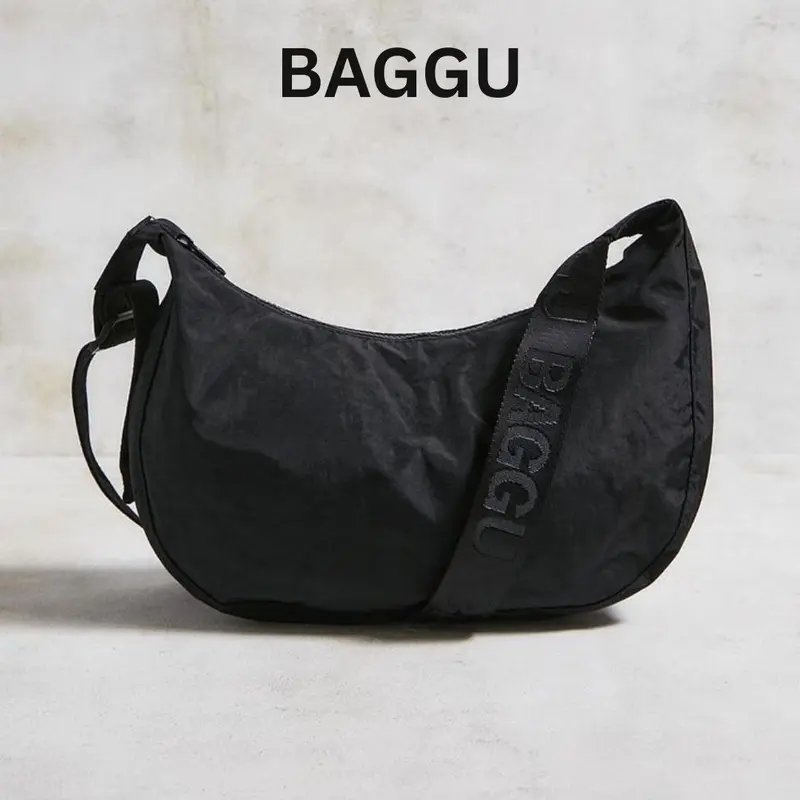 BAGGU Medium Adjustable Nylon Crescent Bag - Black - fall collection