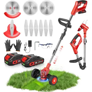 Weed Wacker with Wheels, Weed Eater with 2 x 24V Batteries and Charger,String Trimmer, Grass Trimmer/Tool/Brush with Length for Yard Lawns