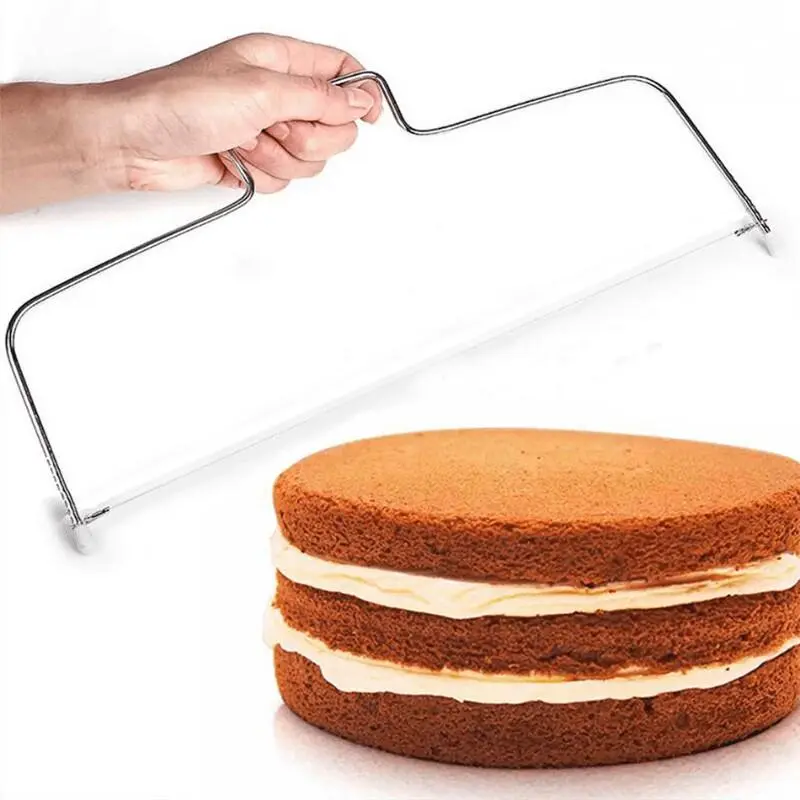 Stainless Steel Cake Slicer, 1 Count Adjustable Double Line Cake Cutter with Handle, Durable Household Kitchen Baking Utensils