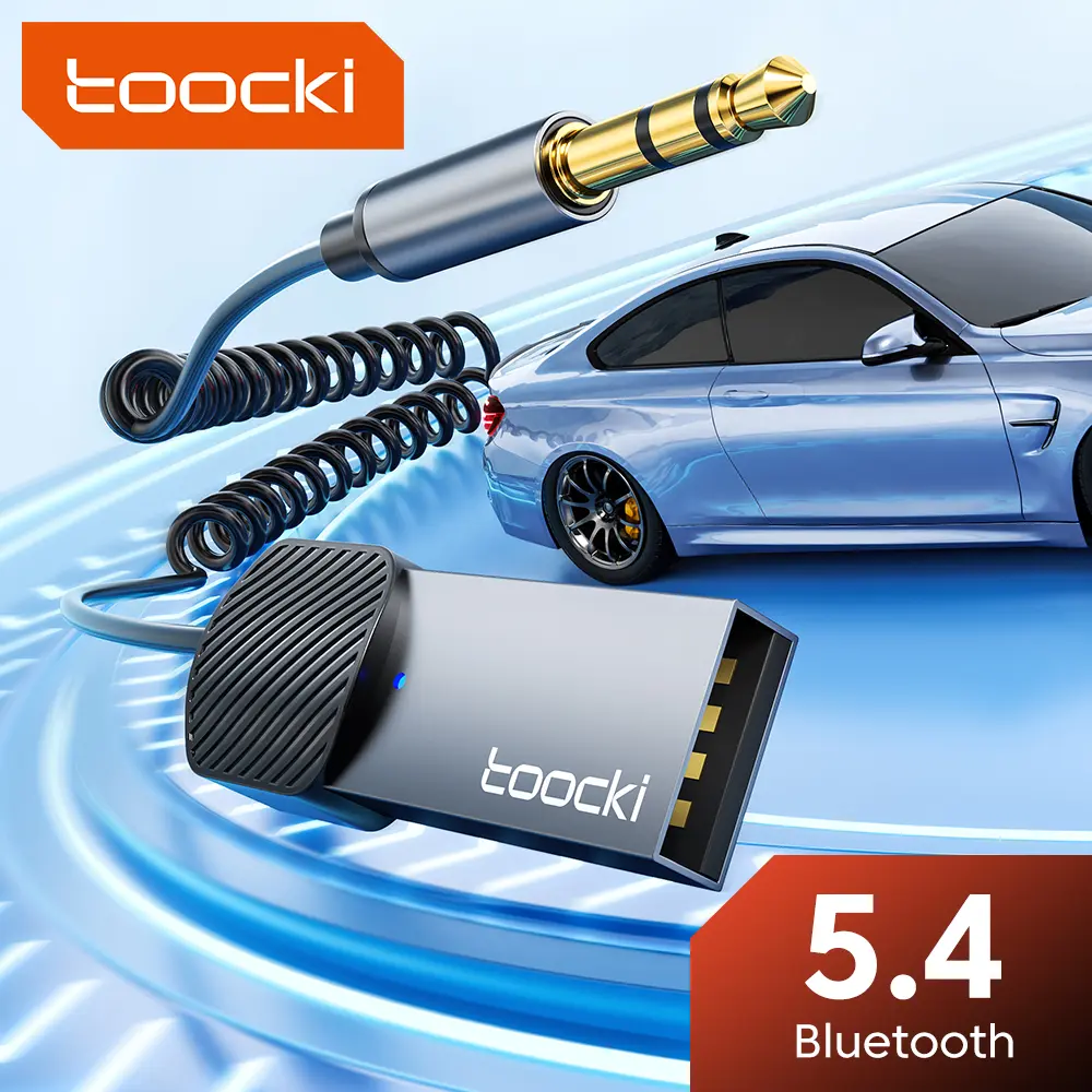 Toocki Bluetooth 5.4 Car Adapter - 3.5mm Bluetooth Receiver, 3.5mm to USB 2.0 Accessory, USB 2.0 Adapter, Hands-Free Calls, Stereo Audio for Cars, Devices