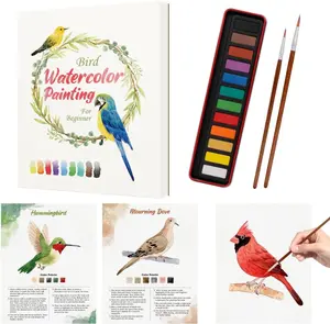 SkilLify Watercolor Workbook for Beginners, Bird Watercolor Paint Set, Art Crafts Watercolor Notebook Practice Coloring Book for Adults Teens - Colors Painting Set & Brush, Valentine's Day gift