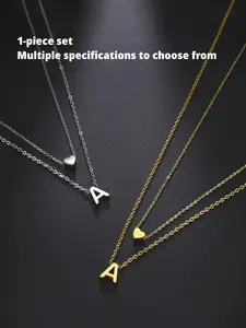 Initials Necklace, 26 Letters Pendant Necklace for Women & Girls, Heart Design Necklace, Fashion Jewelry for Party, Daily Decor, Trendy All-match & Exquisite Jewelry for Birthday Gift