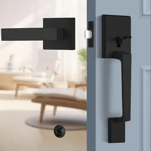 Heavy Duty Front Door Lock Set Black Door Knobs Exterior Handle Reversible for Left Right Sided Doors Adjustable Design Universal Latches Zinc Alloy Durable Finish