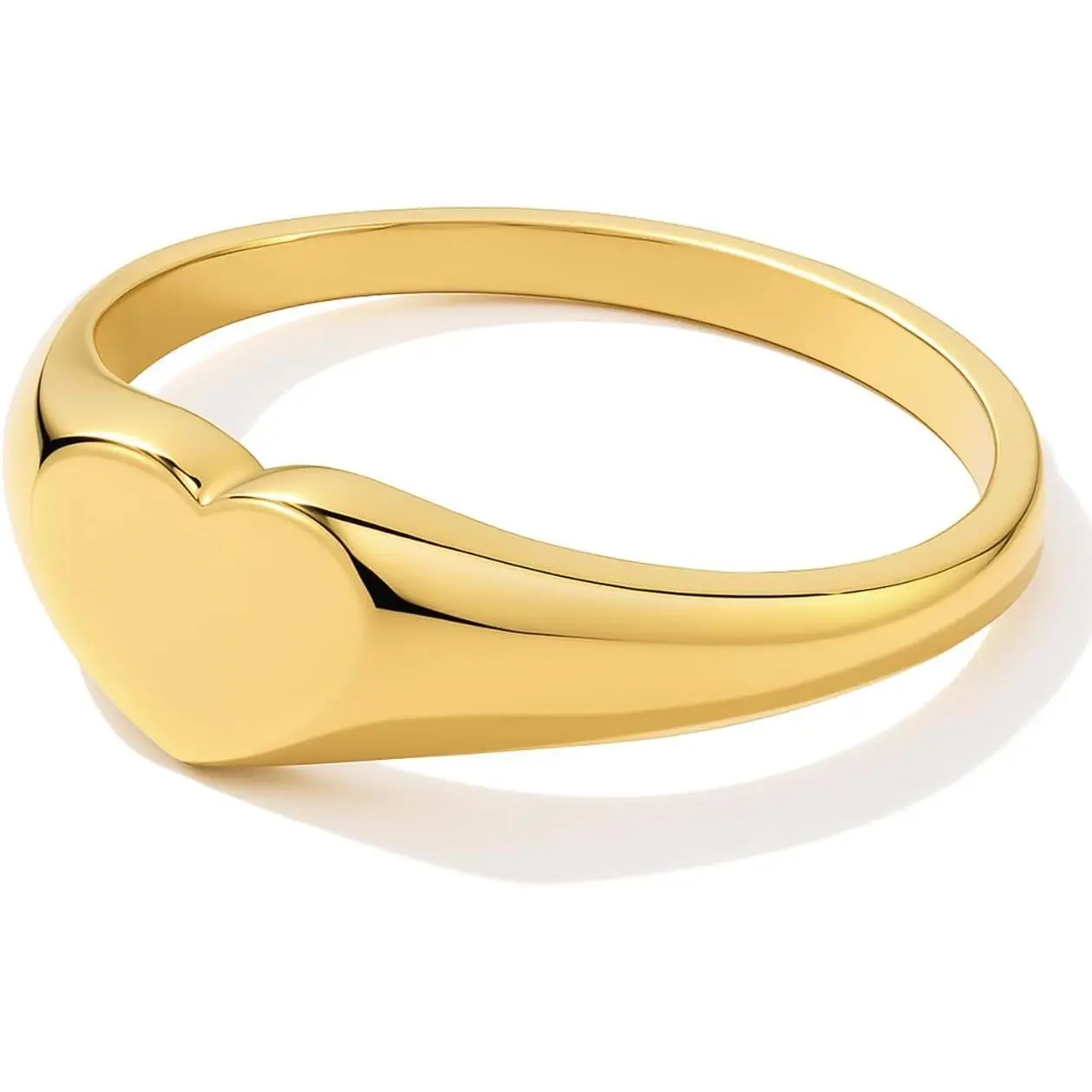 Gold Pinky Signet Rings for Women Men, Stackable Dainty Oval Heart Ring, Non-Tarnish Waterproof K Gold Plated Stainless Steel Size -