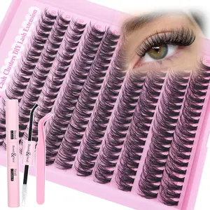 Easter Gifts Natural Lash Clusters Kit Wispy Eyelash Extension Kit CC Curly Easter Gifts Eyelash Clusters Fluttery 10-14mm Individual Lashes with Waterproof Lash Bond and Seal and Lash Tweezers DIY Lash Extension Kit