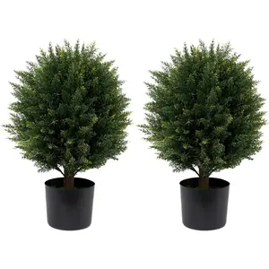 Artificial Cedar Topiary Ball Tree Two 22''T Artificial Shrub Plants UV Resistant Potted Bushes for Front Porch Home Garden Indoor Outdoor