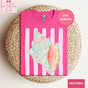 Striped Seashell Shirt  - Gildan 64000 Softstyle Tee -  Tropical Floral Summer Shirt, Starfish Shirt, Coastal Summer Shirt, Nautical Shirt, Preppy Summer Shirt, Preppy Beach Shirt, Preppy Lake Shirt, Preppy Summer Shirt